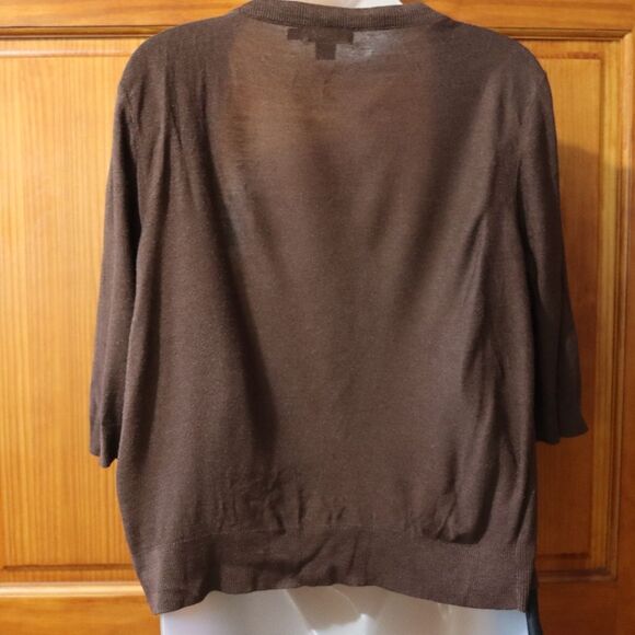 DKNY Brown & Black Silk Cardigan Bolero Wrap Sweater M/L Pussycat Bow Tie Front - Picture 5 of 12